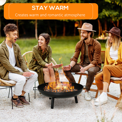 23" Round Outdoor Fire Pit, Portable Firepit Fireplace with Support Legs for Garden, Patio, Camping, Bonfire, Black