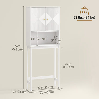 Over The Toilet Storage Cabinet with Adjustable Shelf, Open Shelf and Adjustable Bottom Bar, White