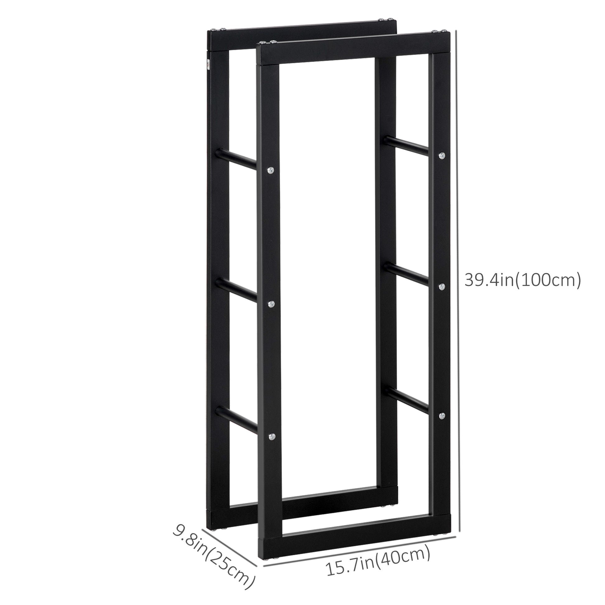 15.7" x 9.8" x 39.4" Firewood Rack Outdoor, Log Holder Fireplace Storage Rack with Handles and 220 lbs. Weight Capacity, Black