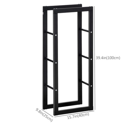 15.7" x 9.8" x 39.4" Firewood Rack Outdoor, Log Holder Fireplace Storage Rack with Handles and 220 lbs. Weight Capacity, Black