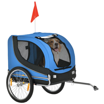 Aosom Dog Bike, Trailer Foldable Pet Cart, Bicycle Wagon, Cargo Carrier Attachment for Travelling w/ Safety Anchor, Blue