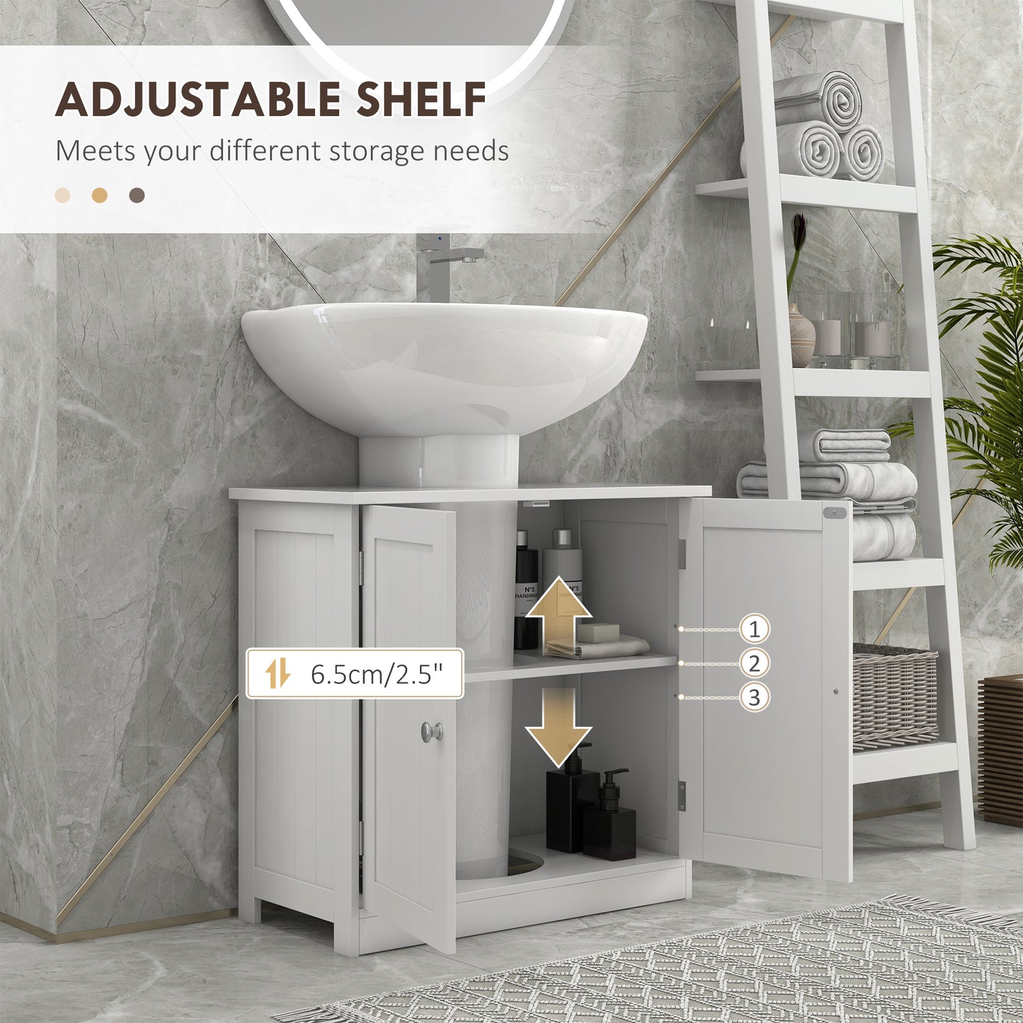 Bathroom Vanity, 24" Pedestal Sink Bathroom Vanity Furniture with 2 Doors and Shelf, White