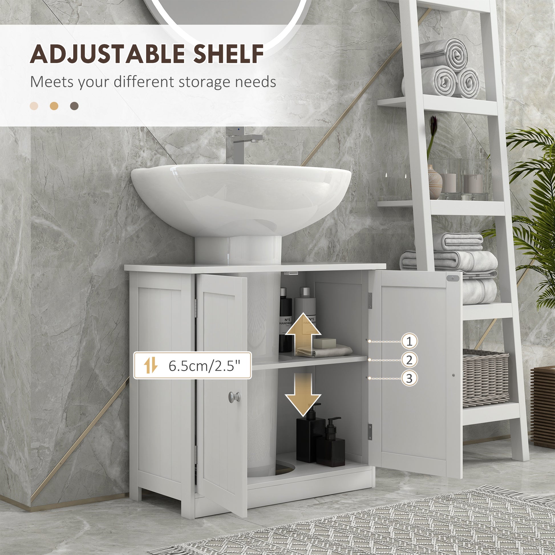 Bathroom Vanity, 24" Pedestal Sink Bathroom Vanity Furniture with 2 Doors and Shelf, White