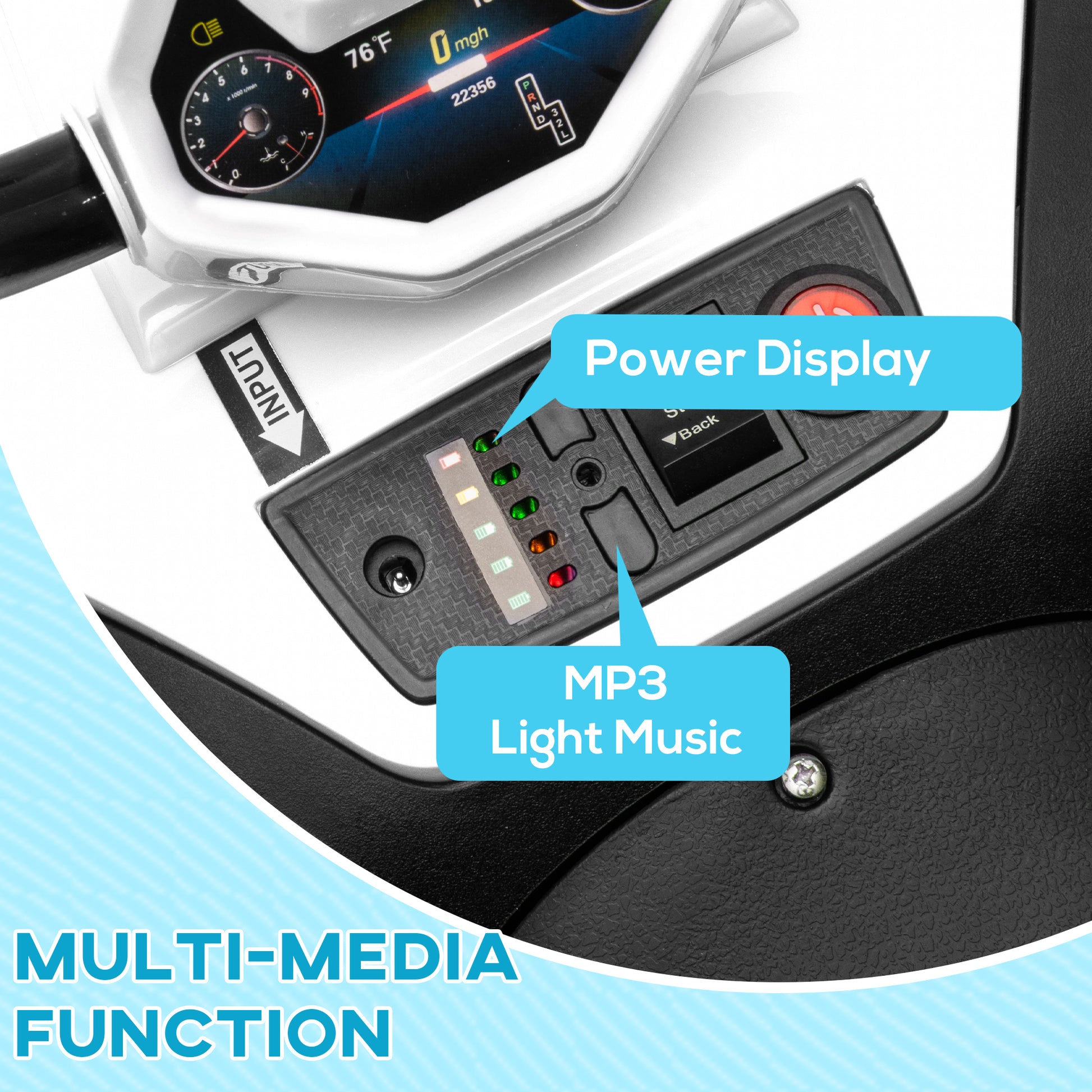 Qaba 12V Kids ATV with Four Wheels Spring Suspension, Forward & Backward, LED Light, MP3, Music, White