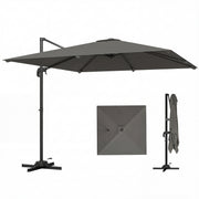 10 FT Cantilever Patio Umbrella, Square Patio Umbrella with Crank Handle, Cross Base and Tilt, 360° Rotation