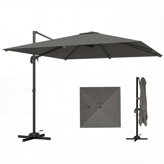 10 FT Cantilever Patio Umbrella, Square Patio Umbrella with Crank Handle, Cross Base and Tilt, 360° Rotation