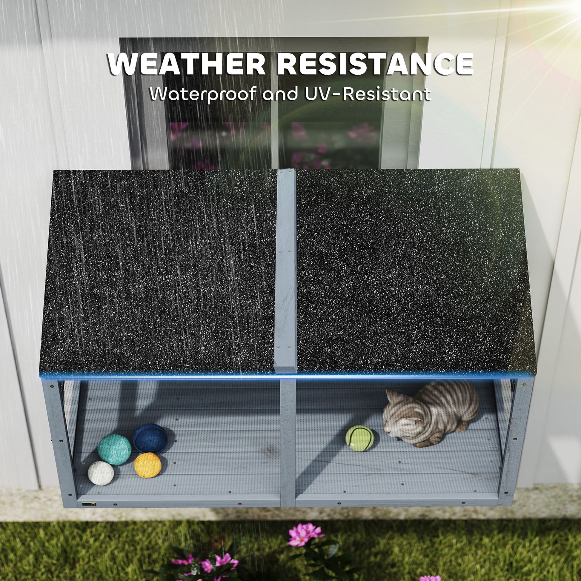 Catio Outdoor Cat Enclosure Expandable Wooden Cat House with 2 Doors for Window, 51.2"L