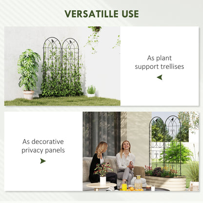 Set of 2 Metal Garden Trellis, Decorative Trellis Panels, Bird Design, 150 x 50 cm, Black