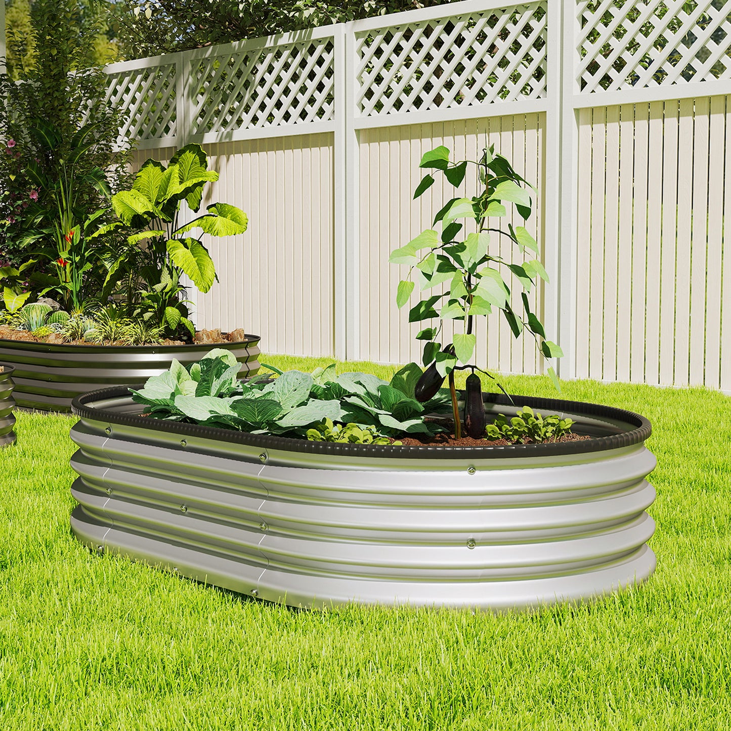 Galvanized Raised Garden Bed, 5 x 3 x 1 ft Modular Metal Garden Beds with Rubber Strip Edging, Silver