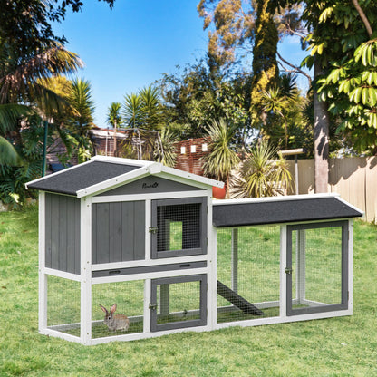 69"L Wooden Rabbit Hutch Pet Playpen Bunny House Enclosure with Run Box, Slide-out Tray, Ramp, White