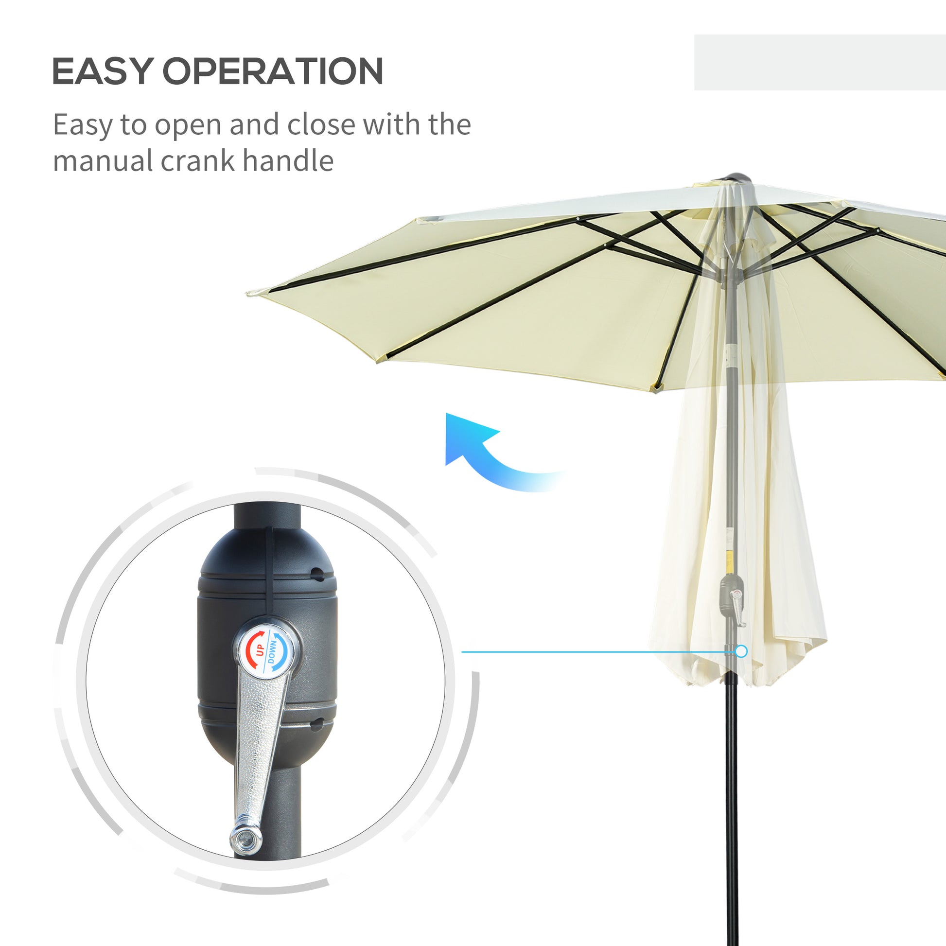 10' x 8' Round Market Umbrella, Patio Umbrella with Crank Handle and Tilt, Outdoor Parasol for Garden, Beige