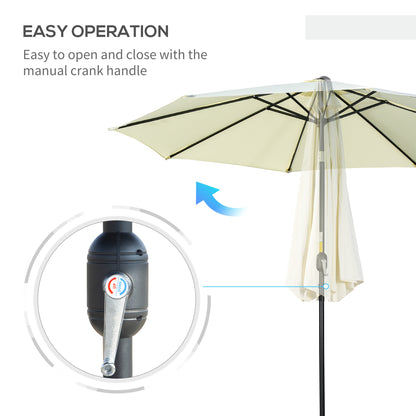 10' x 8' Round Market Umbrella, Patio Umbrella with Crank Handle and Tilt, Outdoor Parasol for Garden, Beige
