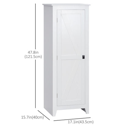 48" Farmhouse Kitchen Pantry Storage Cabinet with Barn Door, Kitchen Pantry Cabinet with Adjustable Shelves, White