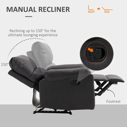 Recliner Chair, Manual Reclining Chair with Footrest, Padded Seat for Living Room, Bedroom, Study, Dark Grey