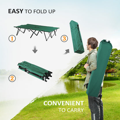 76" Two Person Folding Camping Cot Outdoor Portable Double Cot Wide Military Sleeping Bed w/ Carrying Bag Green