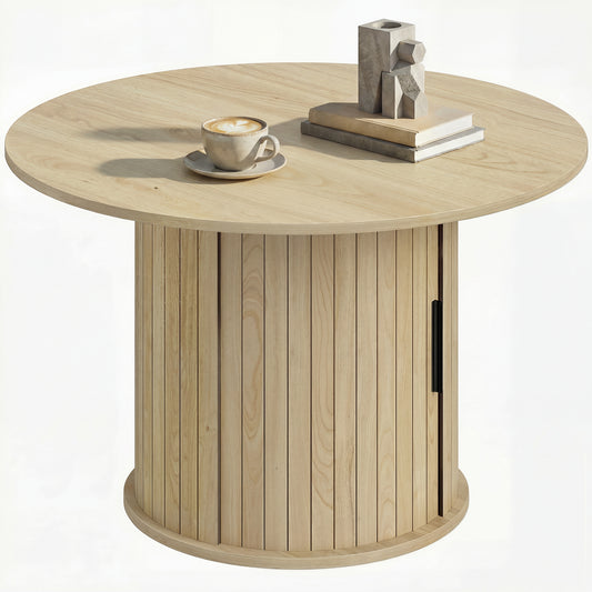 Round Coffee Table, 31.5" Center Table, Natural Wood