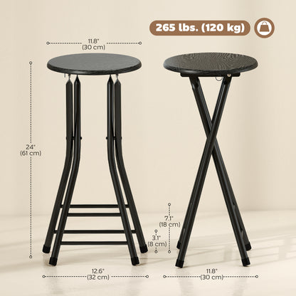 Set of 4 Foldable Barstools, Counter Height Bar Stools with Footrest and Steel Legs for Kitchen Island, Black
