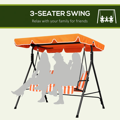 3-Seater Outdoor Porch Swing with Adjustable Canopy, Patio Swing Chair for Garden, Poolside, Backyard, Orange