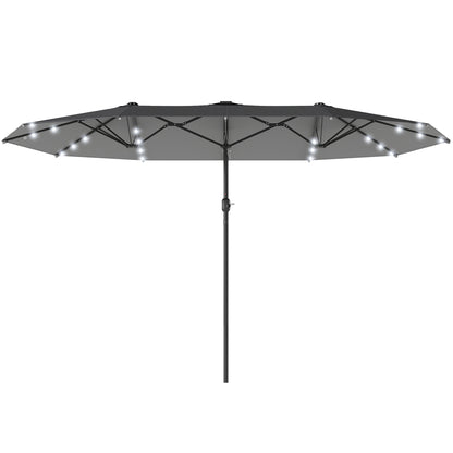 173" Double-Sided Sun Umbrella Garden Parasol Patio Sun Shade Outdoor with LED Solar Light, No Base Included, Dark Gre
