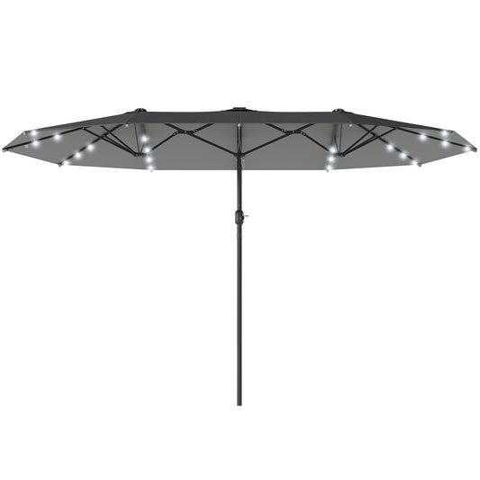 173" Double-Sided Sun Umbrella Garden Parasol Patio Sun Shade Outdoor with LED Solar Light, No Base Included, Dark Gre