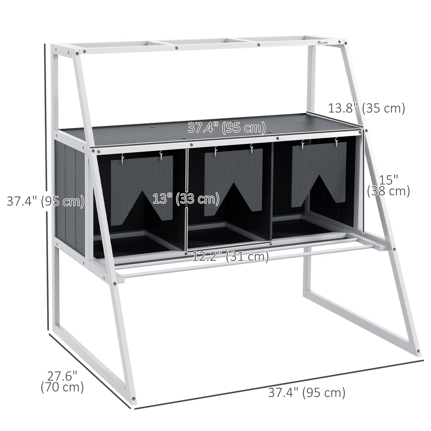 3 Compartments Nesting Boxes for Chickens with Privacy Curtains, Standing Perches, Up to 6-12 Hens