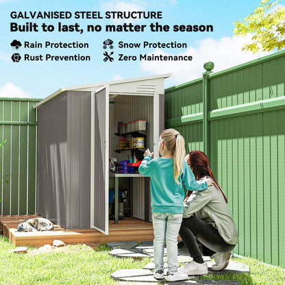 4' x 8' Outdoor Storage Shed Lean to Shed Outdoor Metal Tool Shed with Lockable Door and Air Vents, Light Grey