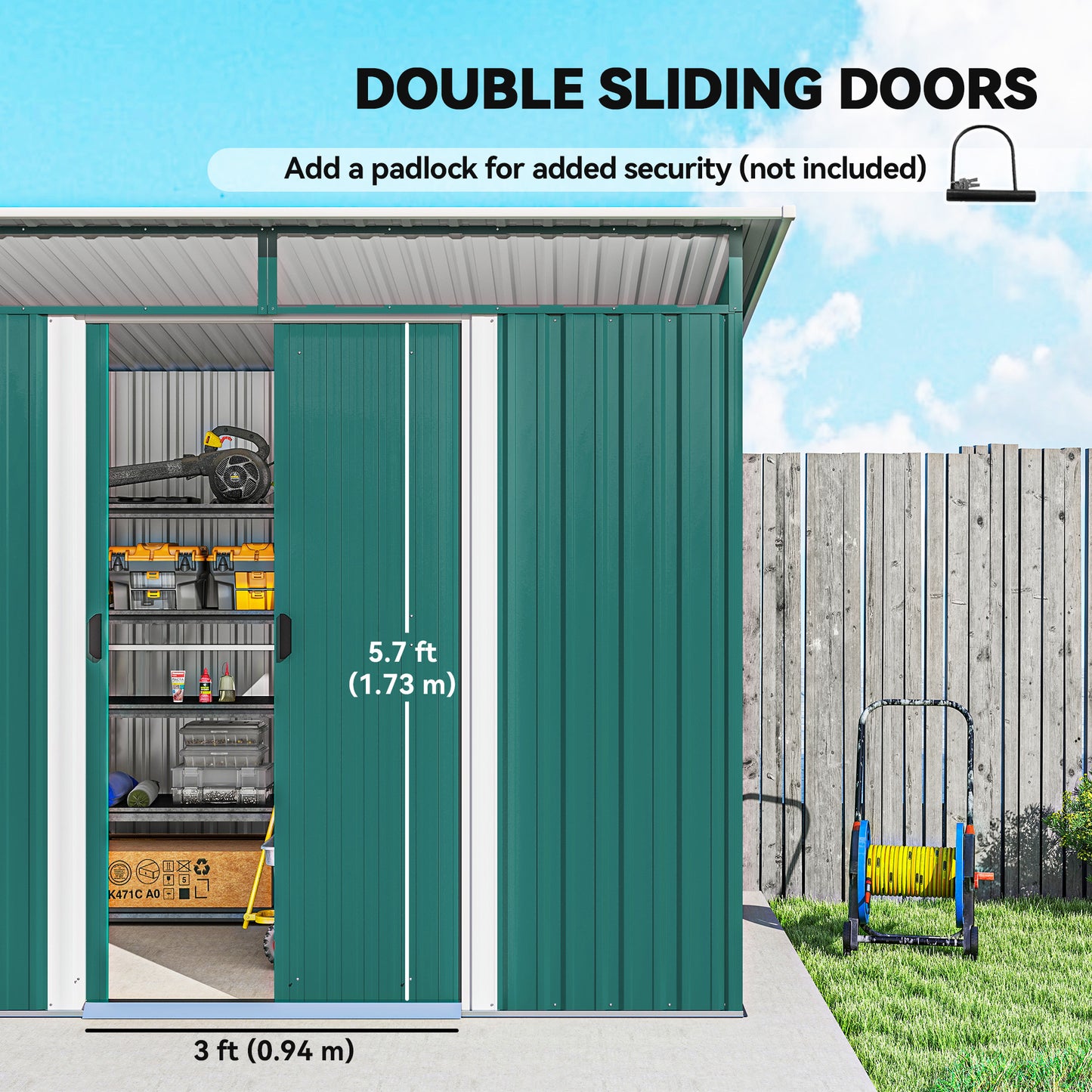 6' x 8.5' Outdoor Metal Garden Shed Utility Tool Storage Steel Backyard House, Dark Green