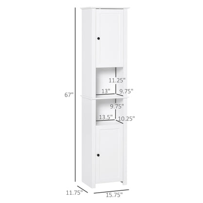 Tall Medicine Cabinet, Freestanding Bathroom Storage Cabinet with Shelves and 2 Cupboards, Bathroom Organizer, White
