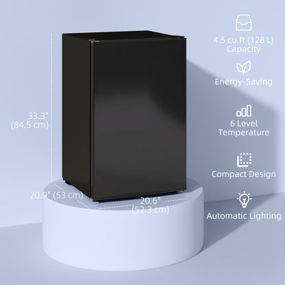 4.5 Cu Ft Mini Fridge with Freezer, Wheels, Single Door Refrigerator, Adjustable Thermostat, Reversible Door, Black