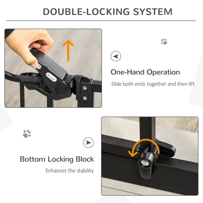 Retractable Gate Extra Wide Press-Mounted with Cat Door, Auto Closing Pet Gate for Stair, Hallway, 29-32 Inch