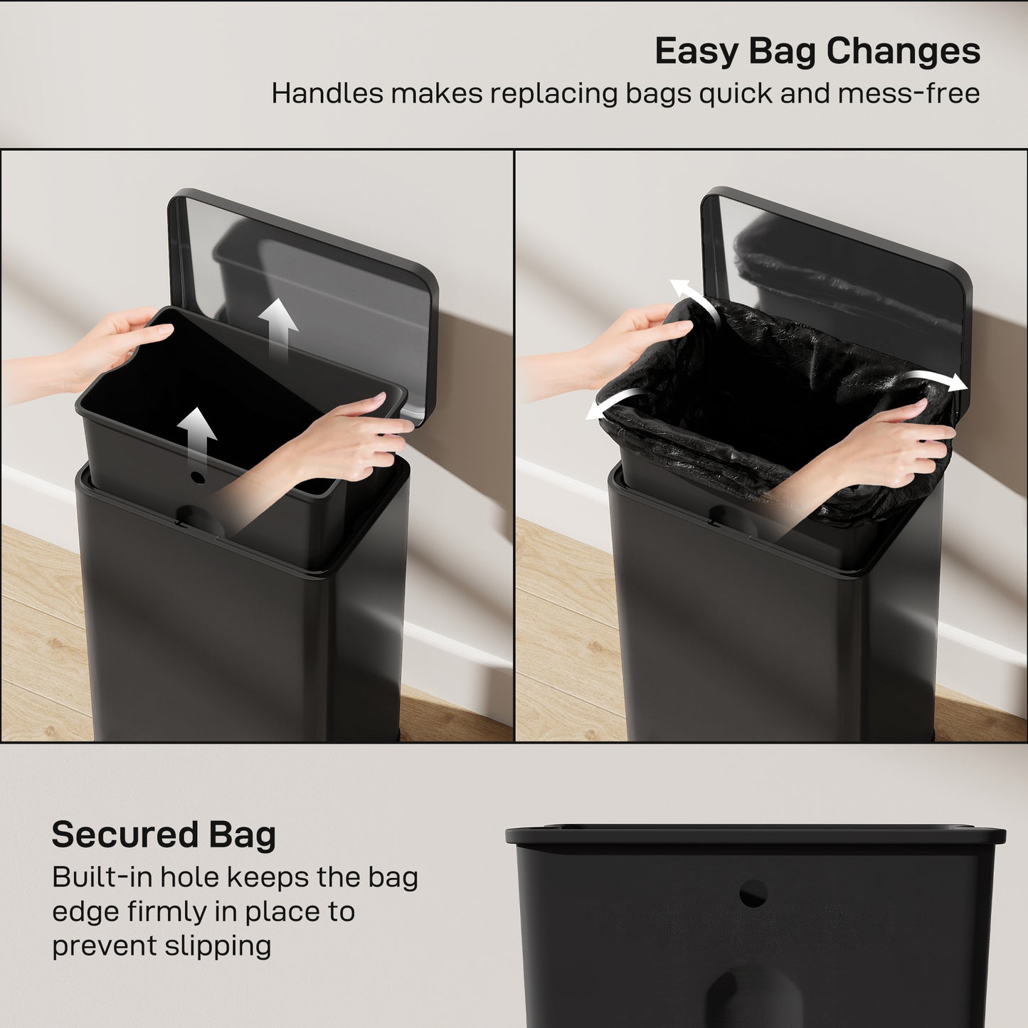 5.3 Gallon/20 L Garbage Bin with Soft Close Lid, Trash Can with Removable Inner Bucket for Kitchen, Office, Matte Black
