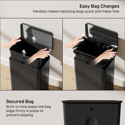 5.3 Gallon/20 L Garbage Bin with Soft Close Lid, Trash Can with Removable Inner Bucket for Kitchen, Office, Matte Black