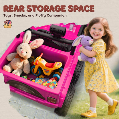Qaba 12V 4WD/2WD Kids Electric Car w/ Remote Control, Spring Suspension, Back Trailer, Light, Music, Soft Start, Pink