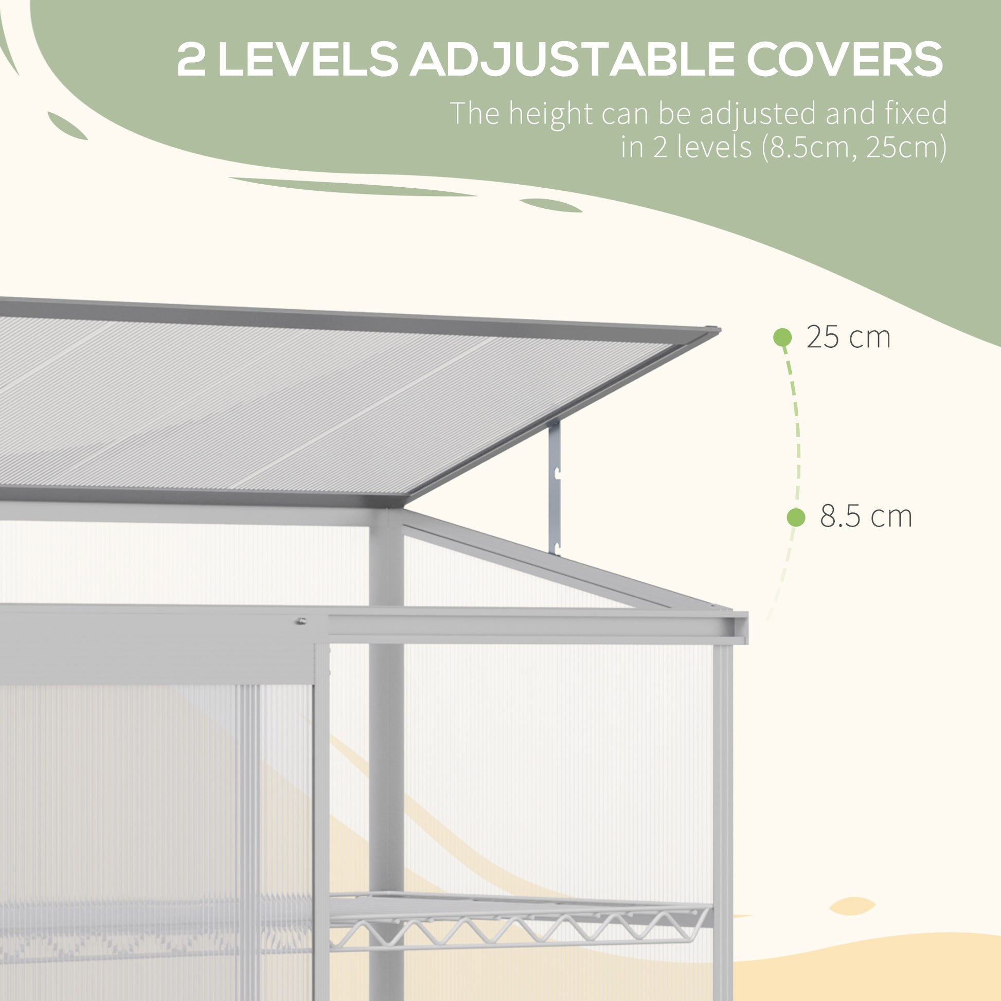 Aluminum Cold Frame Greenhouse, Raised Planter Bed Protection with Openable Top and 2 Shelves for Organized Plant Storage