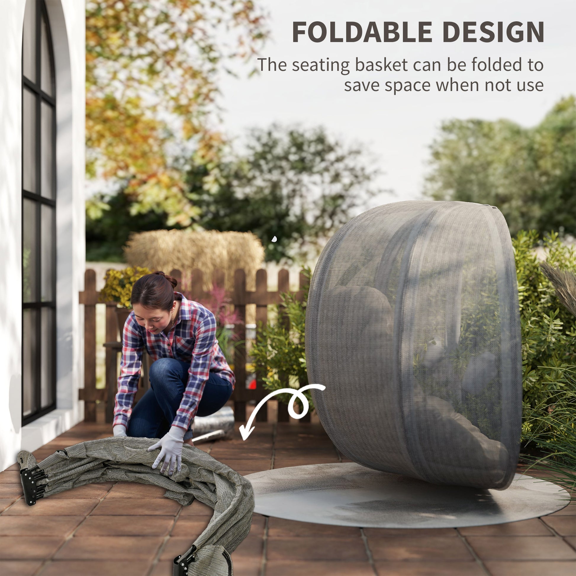 Double Egg Chair with Stand, 2 Person Hanging Swing Egg Chair with Cushion, Pockets, Khaki