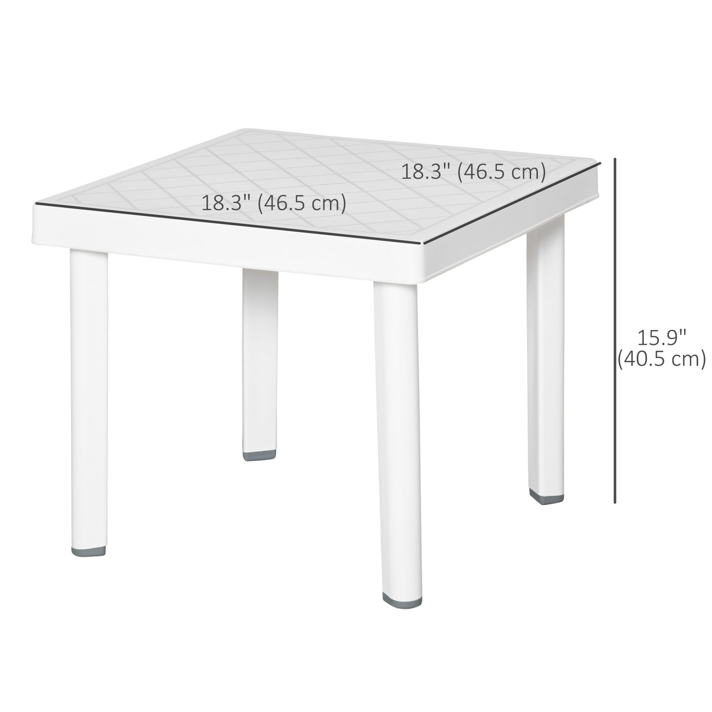 Garden Side Table, Plastic Outdoor Square Coffee Table for Drink, Snack, White