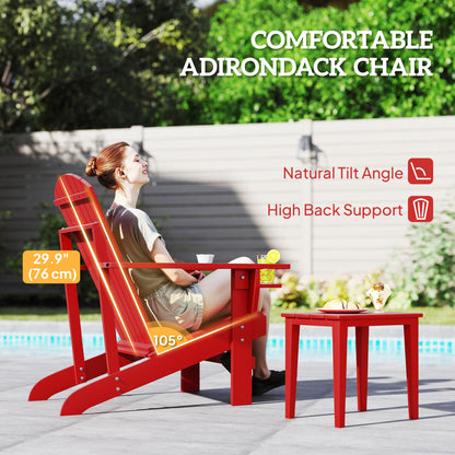 Classic Adirondack Chair, Muskoka Chairs, Garden Deck Chair with Cup Holder for Patio, Indoor, Backyard, Red