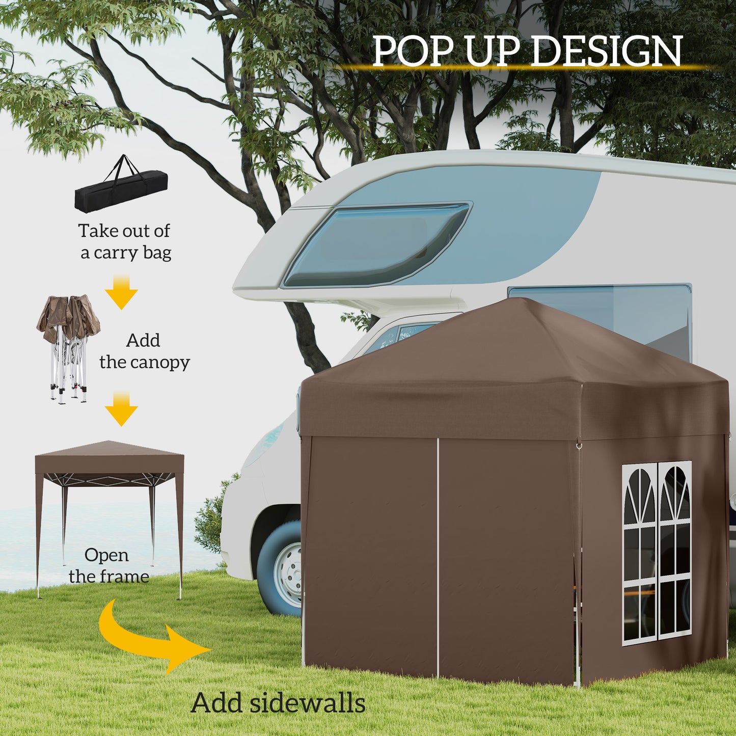 6.6'x6.6' Pop Up Canopy Tent with Sidewalls, Instant Sun Shelter Camping Gazebo with Carry Bag, Brown