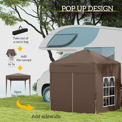 6.6'x6.6' Pop Up Canopy Tent with Sidewalls, Instant Sun Shelter Camping Gazebo with Carry Bag, Brown