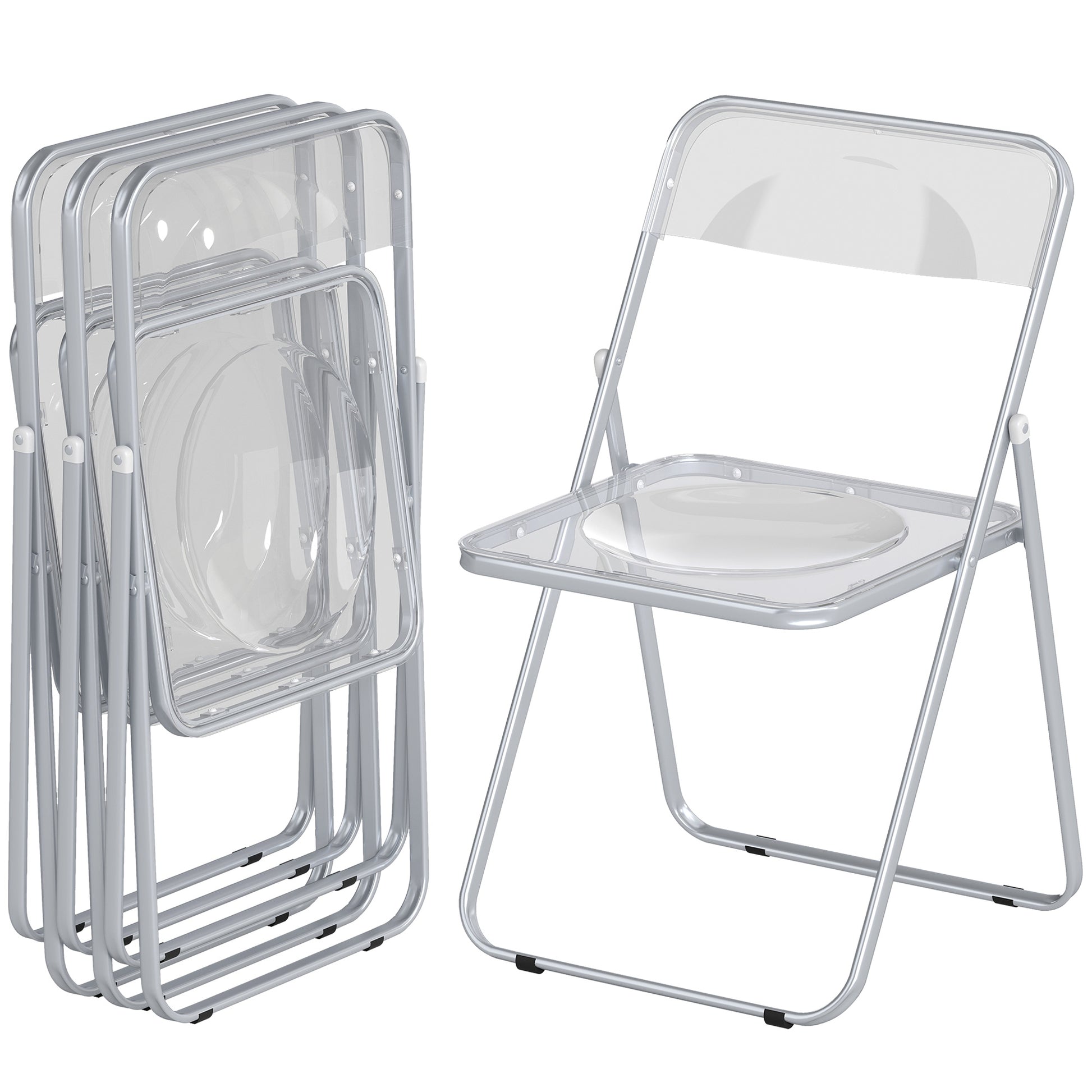 4 Pack Acrylic Foldable Chairs, Transparent Folding Chairs for Living Room, Home Office, Party, Clear