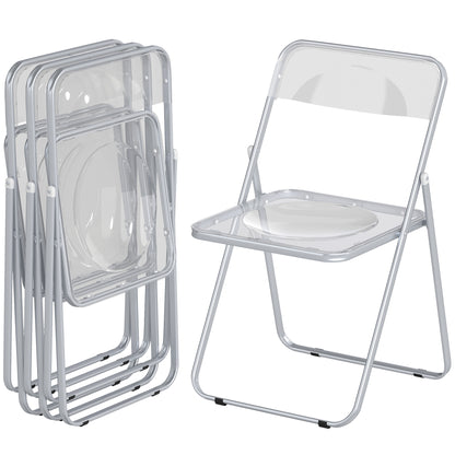 4 Pack Acrylic Foldable Chairs, Transparent Folding Chairs for Living Room, Home Office, Party, Clear