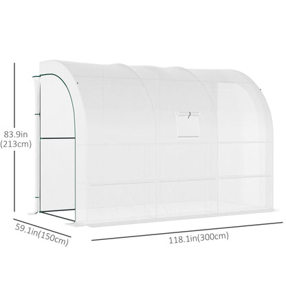 Lean-to Greenhouse Outdoor Gardening Green House with Windows and 2 Zipper Doors, 10' x 5' x 7', White