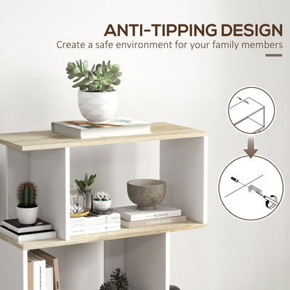 5-Tier Bookshelf, Geometric S Shaped Bookcase, Tall Narrow Display Shelf for for Living Room, Study Room, White
