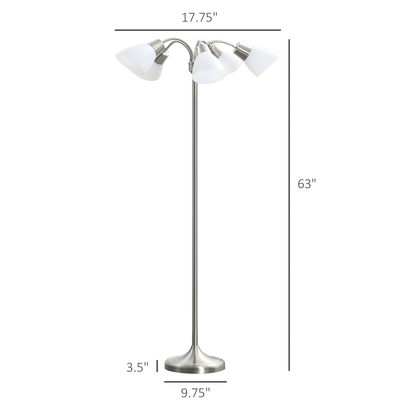Arc Tree Floor Lamp with 5 Adjustable Rotating Lights, Modern Standing Gooseneck Reading Light for Living Room Bedroom Office, Satin Nickel