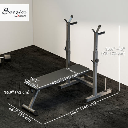 Soozier Adjustable Weight Bench, Foldable Bench Press with Barbell Rack and Dip Station for Home Gym, Strength Training Multiuse Workout Bench, Black and Grey