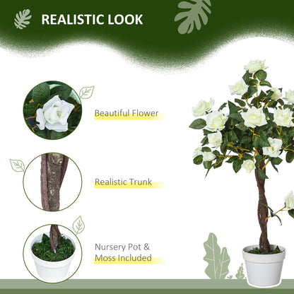 3FT Artificial Plant White Rose Floral in Pot, Fake Plant for Home Indoor Decor