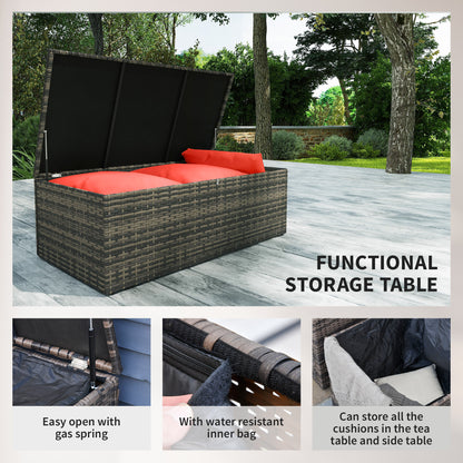 6 Pieces Wicker Patio Furniture Set with Cushions, 7-Seater Rattan Patio Sofa Set with Storage Table, Orange