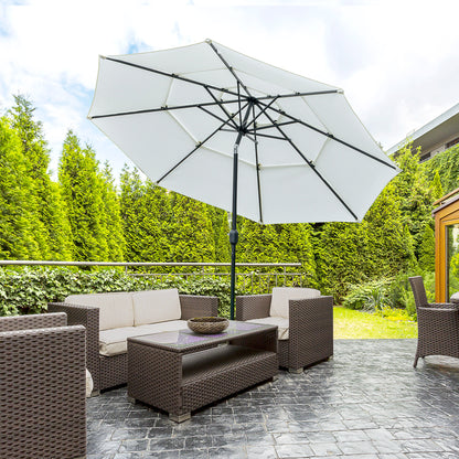9FT 3 Tiers Patio Umbrella Outdoor Market Umbrella with Crank, Push Button Tilt for Deck, Backyard and Lawn, Cream White
