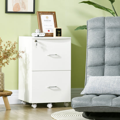 2 Drawer File Cabinet with Lock, Small Rolling Filing Cabinet for A4, Letter-Size Documents, Printer Stand for Home Office, 17" x 17.75" x 28.25", White