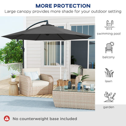 10' Deluxe Patio Umbrella, Outdoor Market Parasol, Banana Hanging Offset Sunshade with Crank, Cross Base, Grey